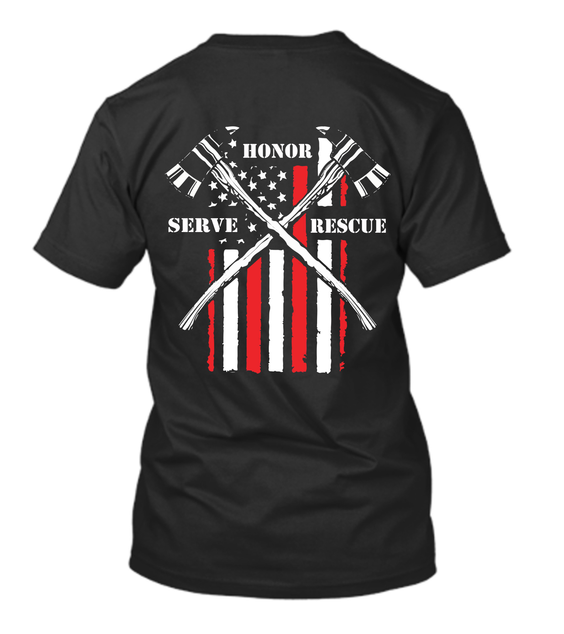 HONOR SERVE RESCUE FIREFIGHTER AXES AND RED STRIPES BACKGROUND T-Shirt