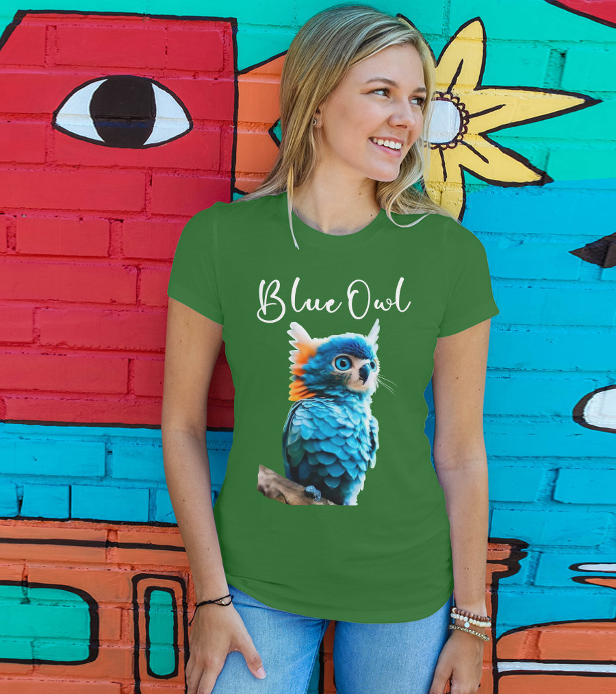 Beautiful Blue Owl Fantasy Creature T-Shirt