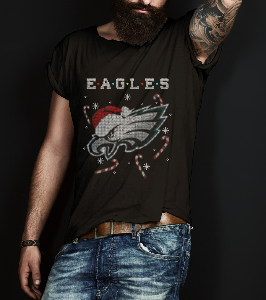 Eagles Candy Cane Santa Hat Christmas T-Shirt