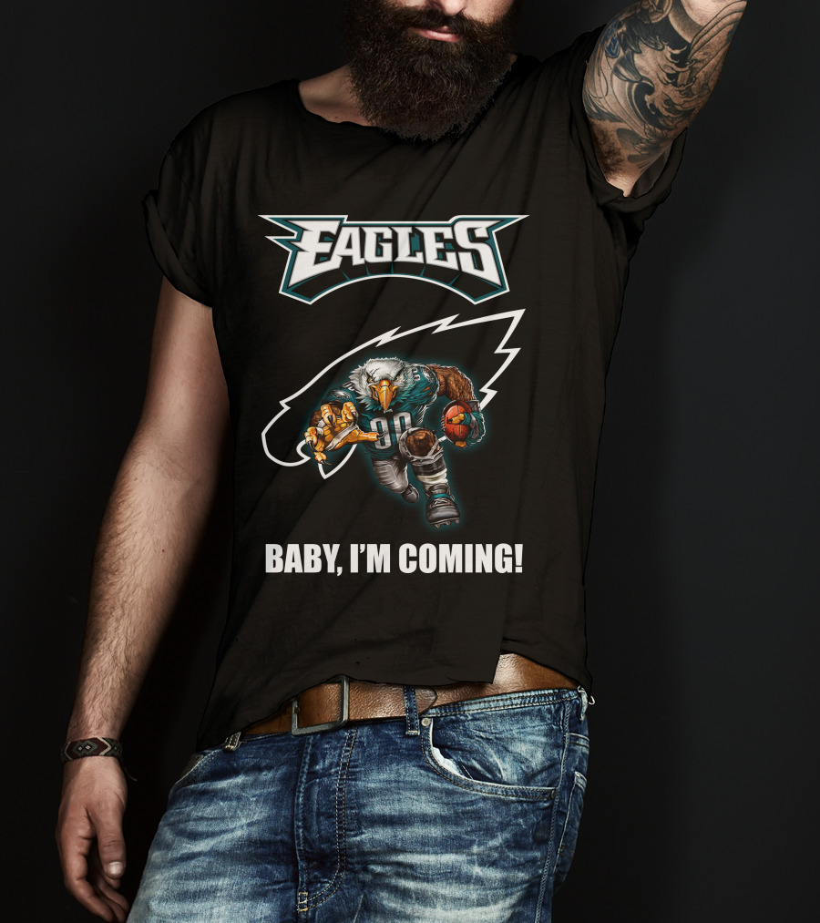 Eagles Football Eagle Mascot Charging Forward With Ball T-Shirt