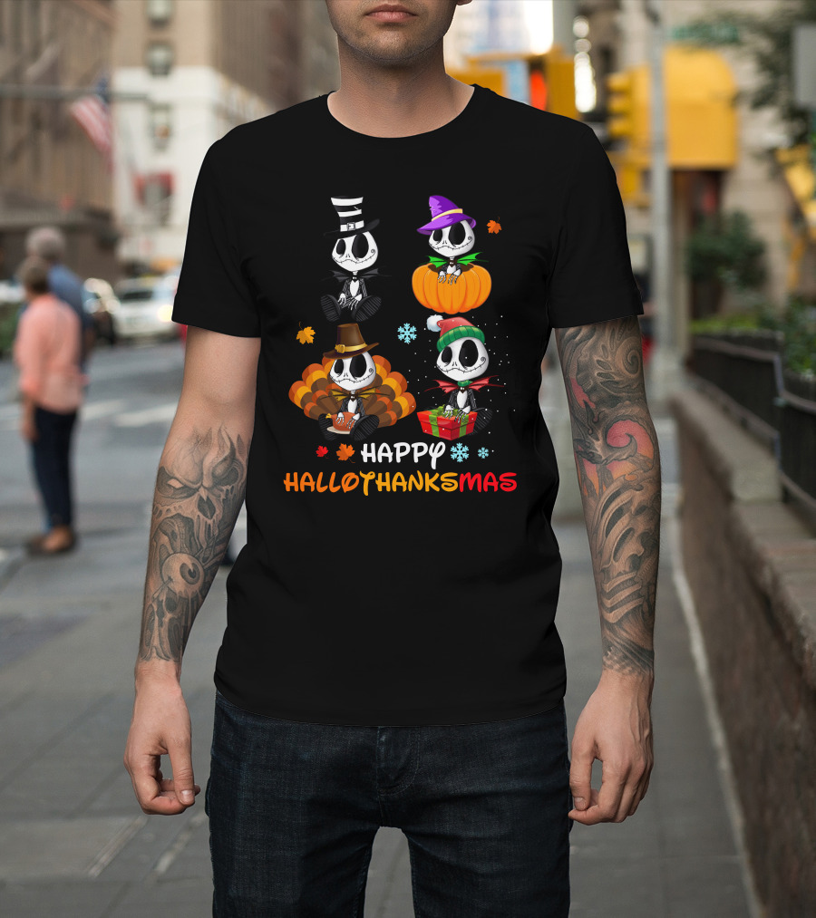 Happy Hallothanksmas Jack Skellington Pumpkin Turkey Present T-Shirt