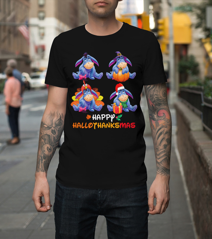 Happy Hallothanksmas Eeyore Pumpkin Turkey Present T-Shirt