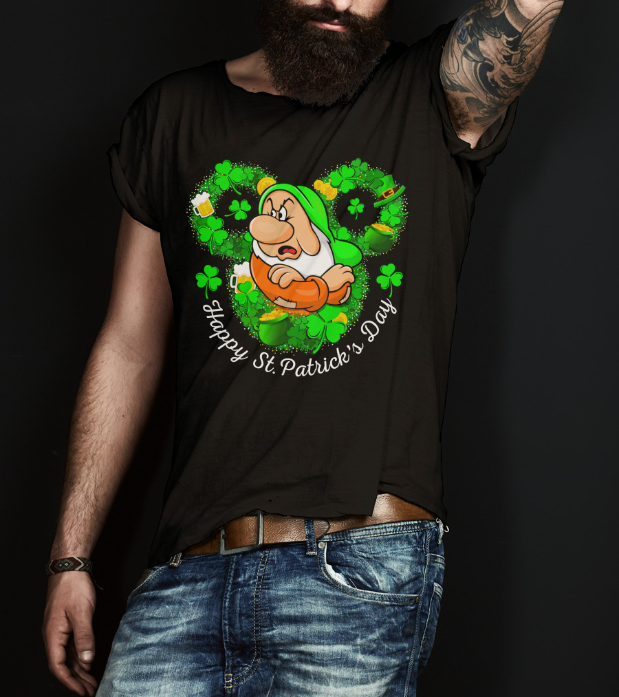 Grumpy Happy St. Patrick's Day Green Shamrocks And Beer T-Shirt