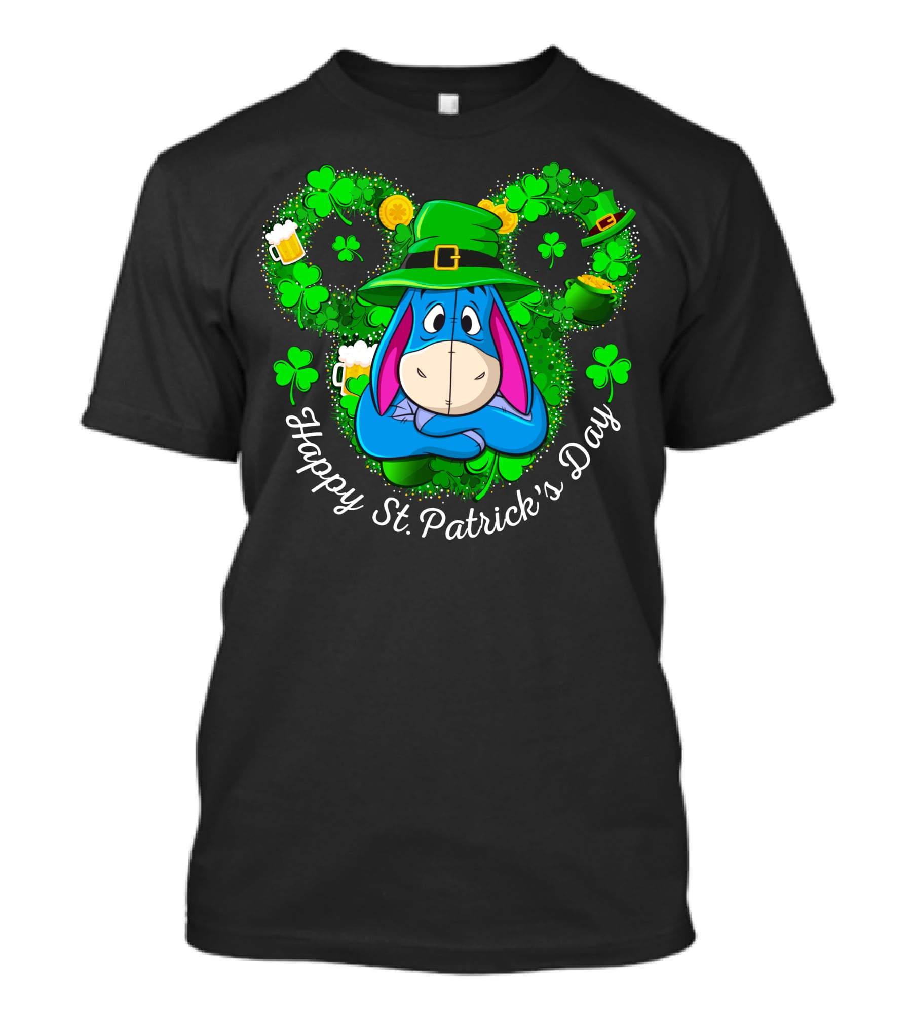 Happy St. Patrick's Day Eeyore Shamrocks And Leprechaun Hat T-Shirt