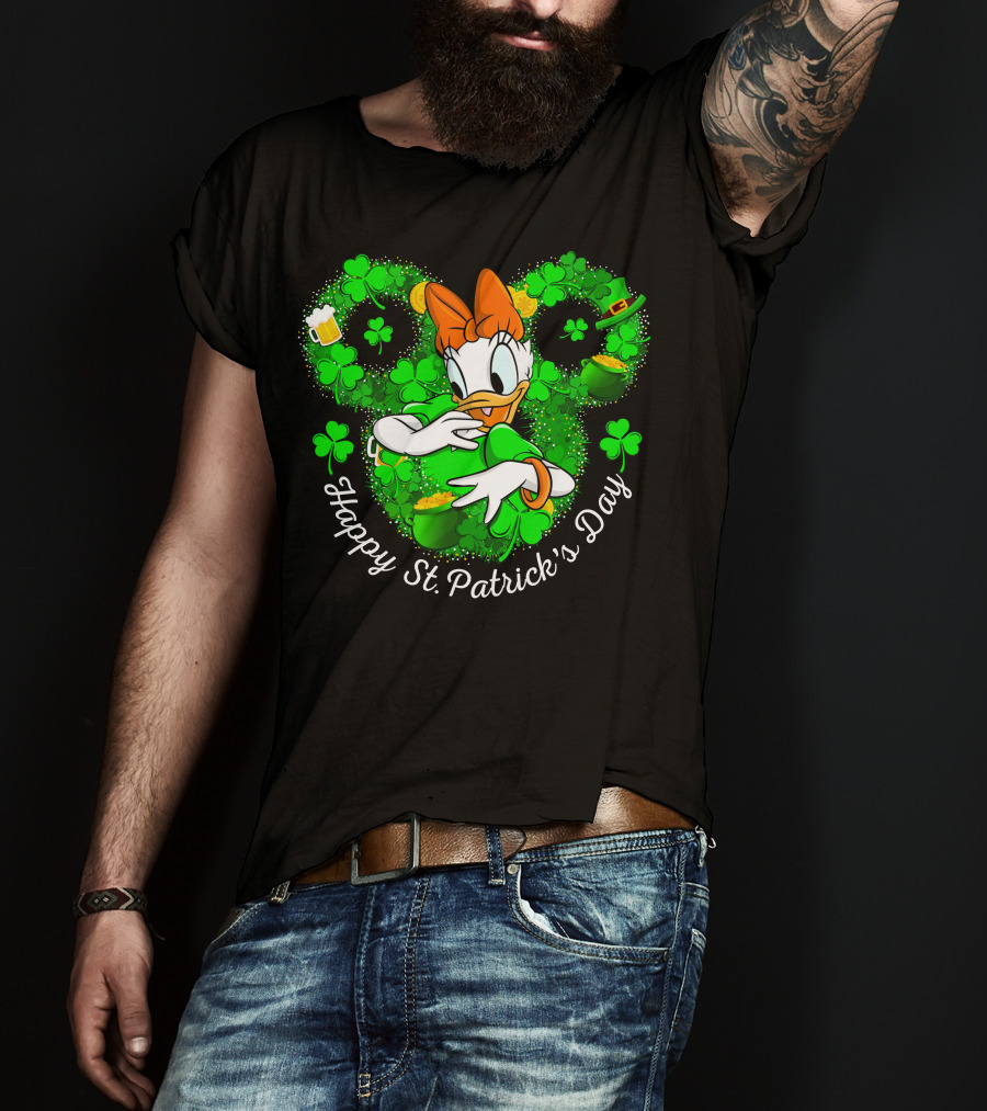 Happy St. Patrick's Day Daisy Duck With Shamrocks And Leprechaun Hat T-Shirt