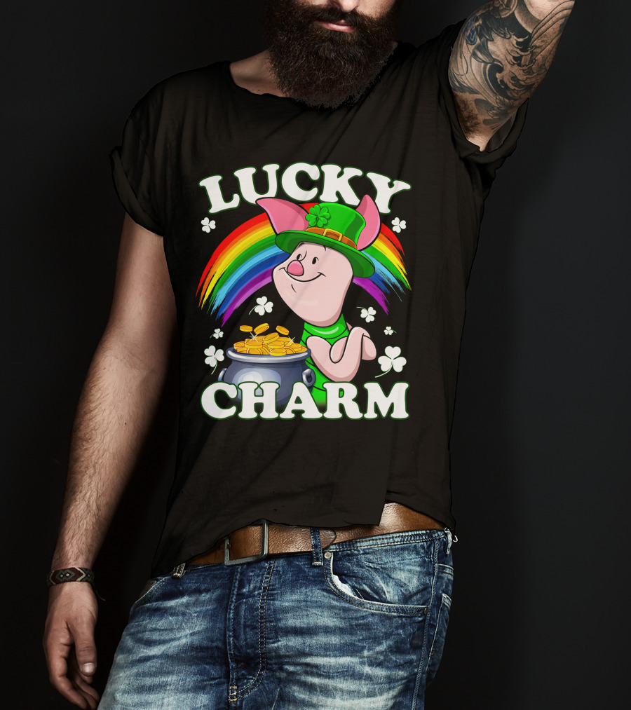 Lucky Charm Piglet Rainbow Gold Coins T-Shirt