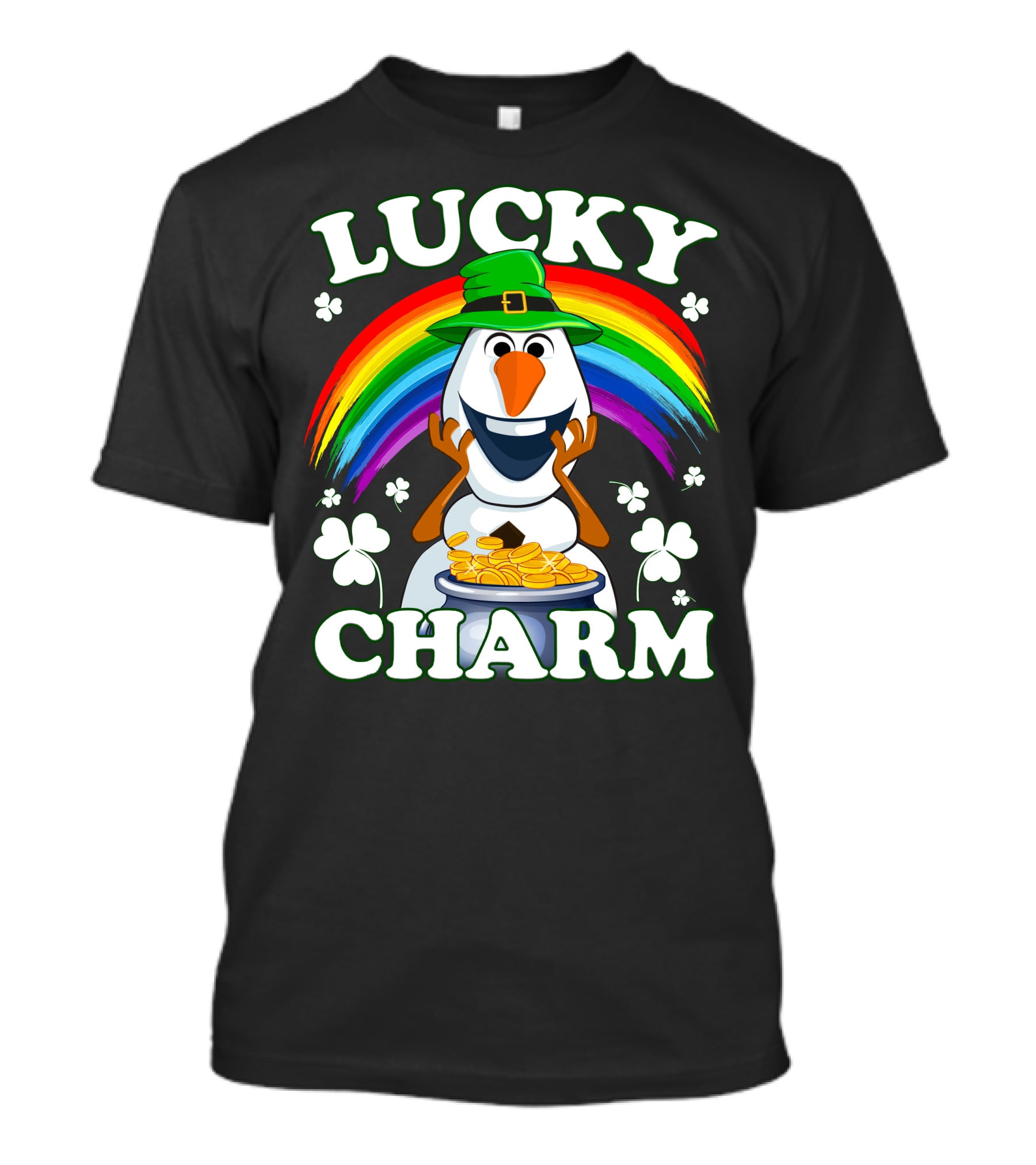 LUCKY CHARM Olaf Rainbow Shamrocks And Gold Coins T-Shirt