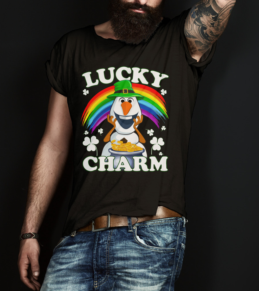 LUCKY CHARM Olaf Rainbow Shamrocks And Gold Coins T-Shirt