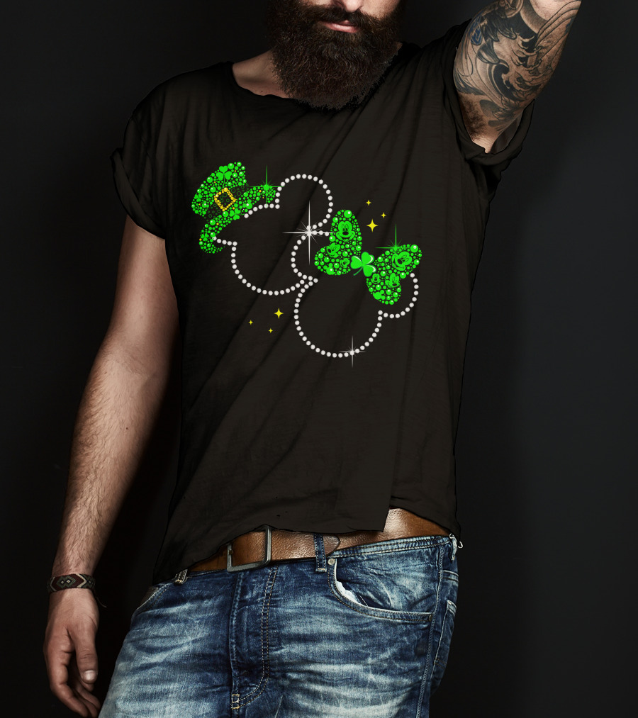 Mickey And Minnie St. Patrick's Day Shamrock Hat And Bow T-Shirt