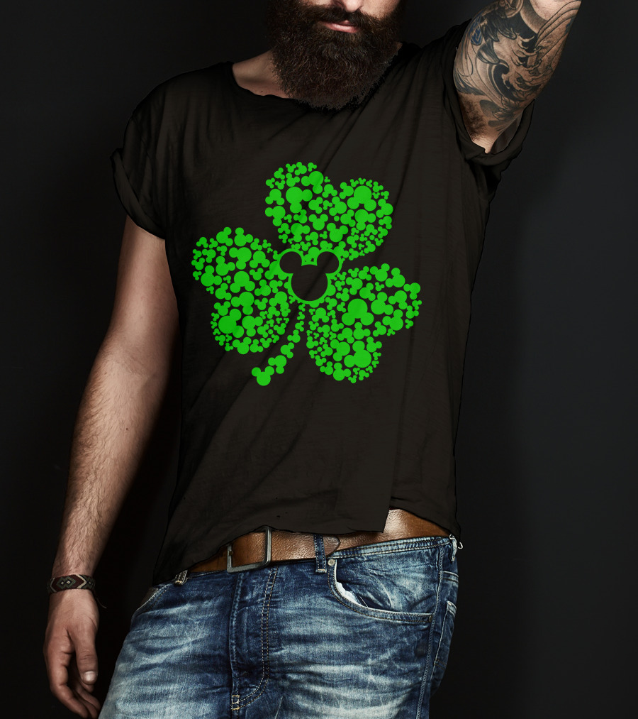 SHAMROCK Mouse Icon Themed St. Patrick's Day Green Flowers T-Shirt
