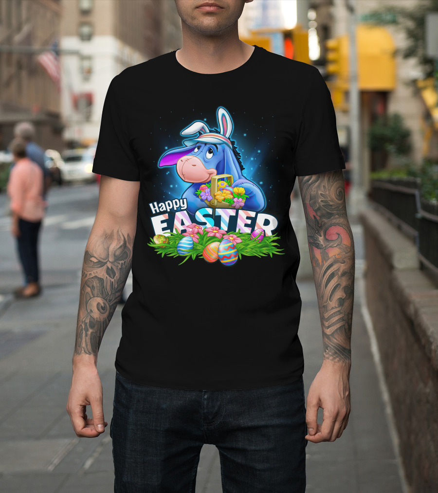 Happy Easter Eeyore With Basket And Colorful Eggs T-Shirt