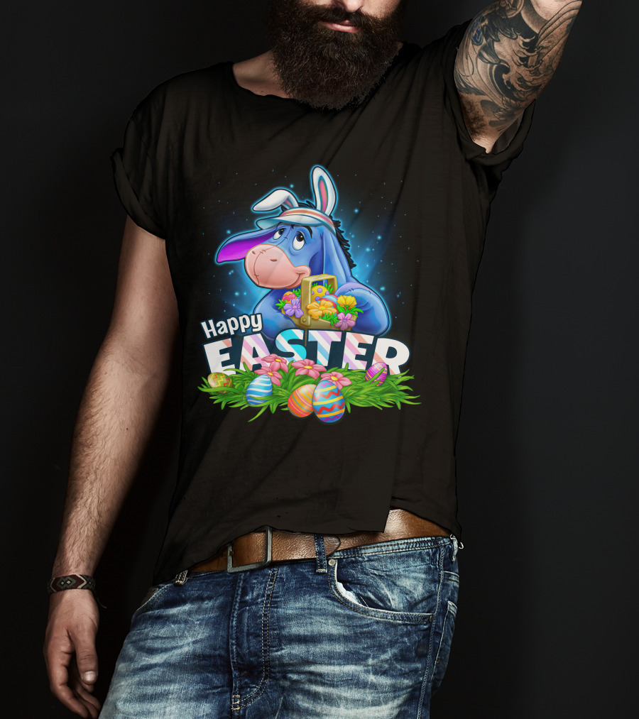 Happy Easter Eeyore With Basket And Colorful Eggs T-Shirt