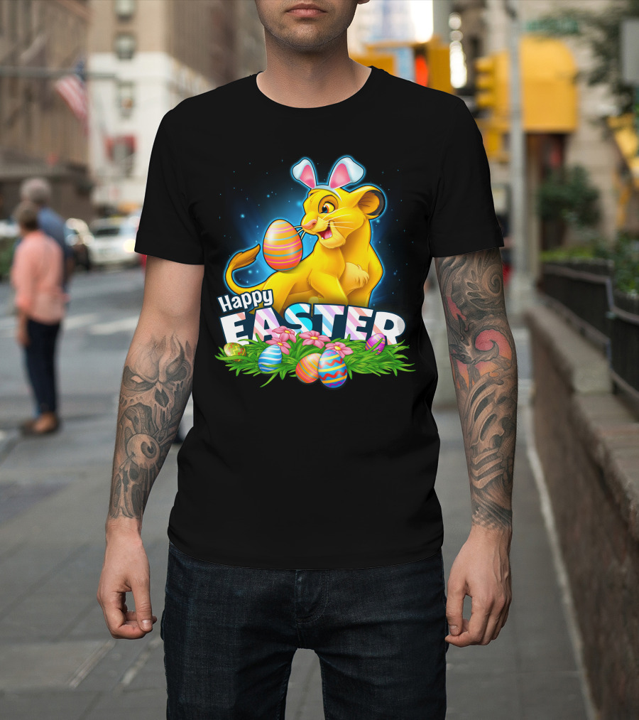 Simba Happy Easter With Colorful Eggs And Bunny Ears T-Shirt