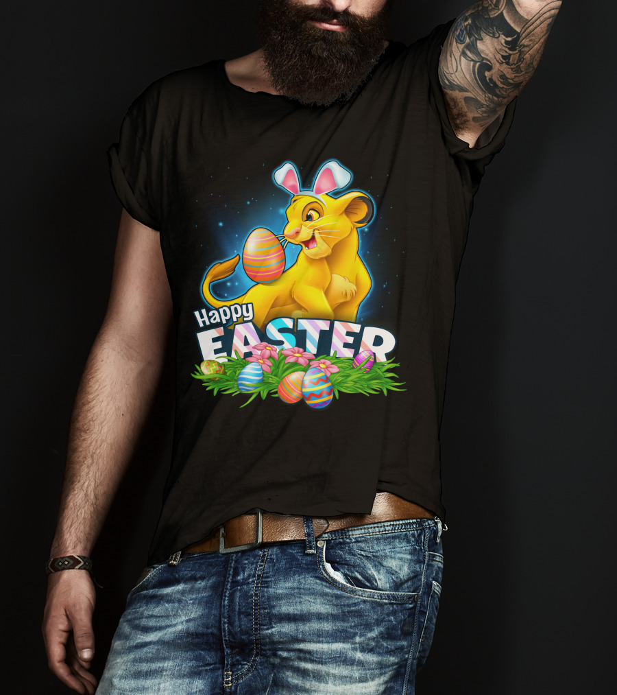 Simba Happy Easter With Colorful Eggs And Bunny Ears T-Shirt
