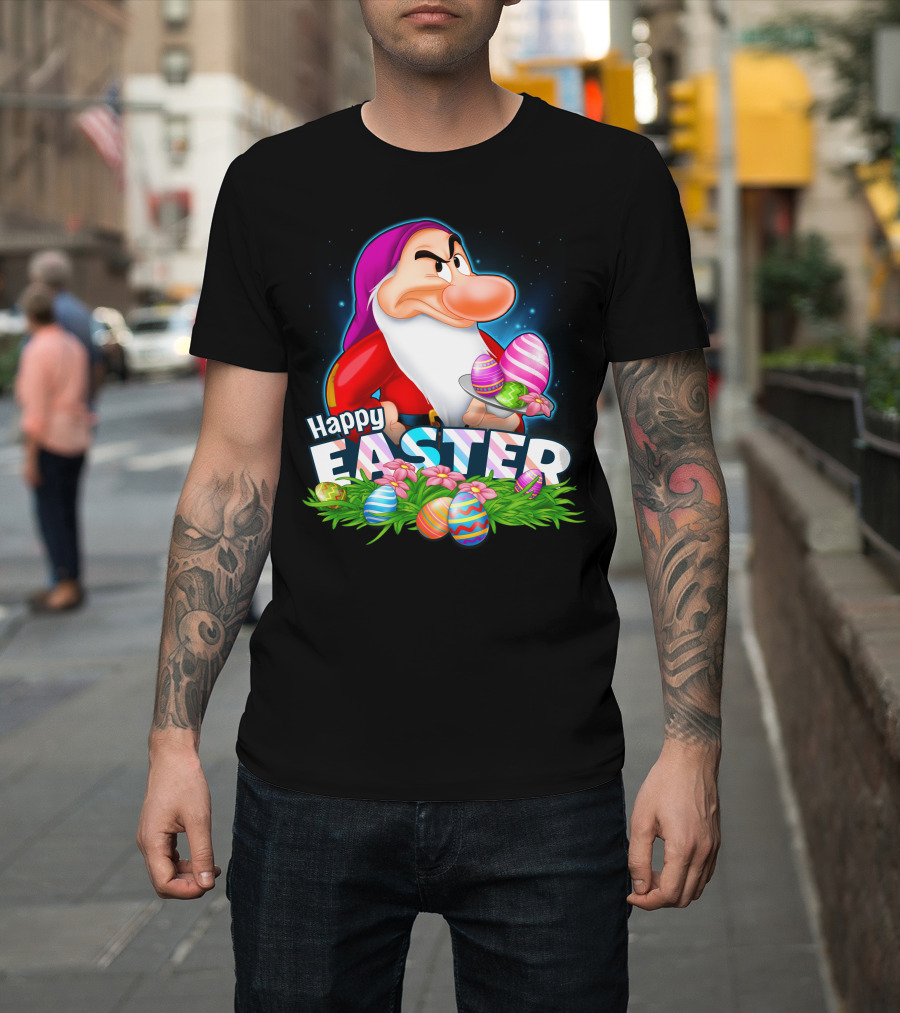 Happy Easter Grumpy Dwarf With Colorful Eggs And Flowers T-Shirt