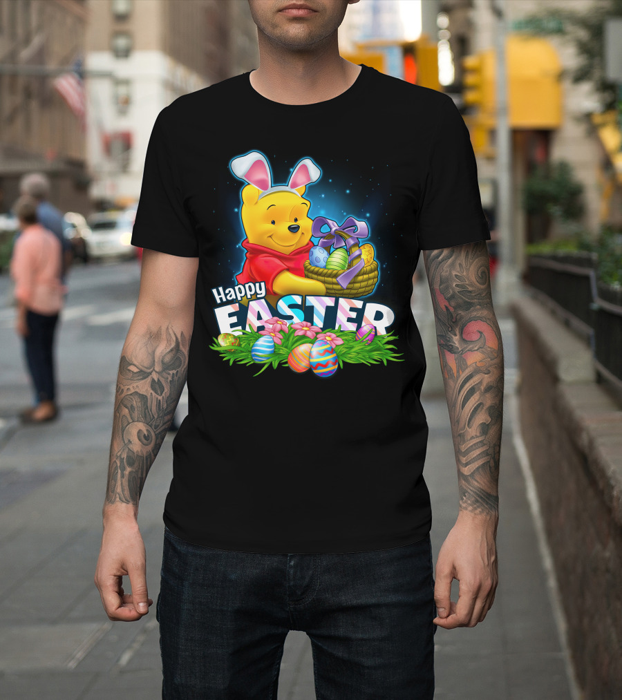 Winnie The Pooh Happy Easter Bunny Ears Basket Eggs T-Shirt