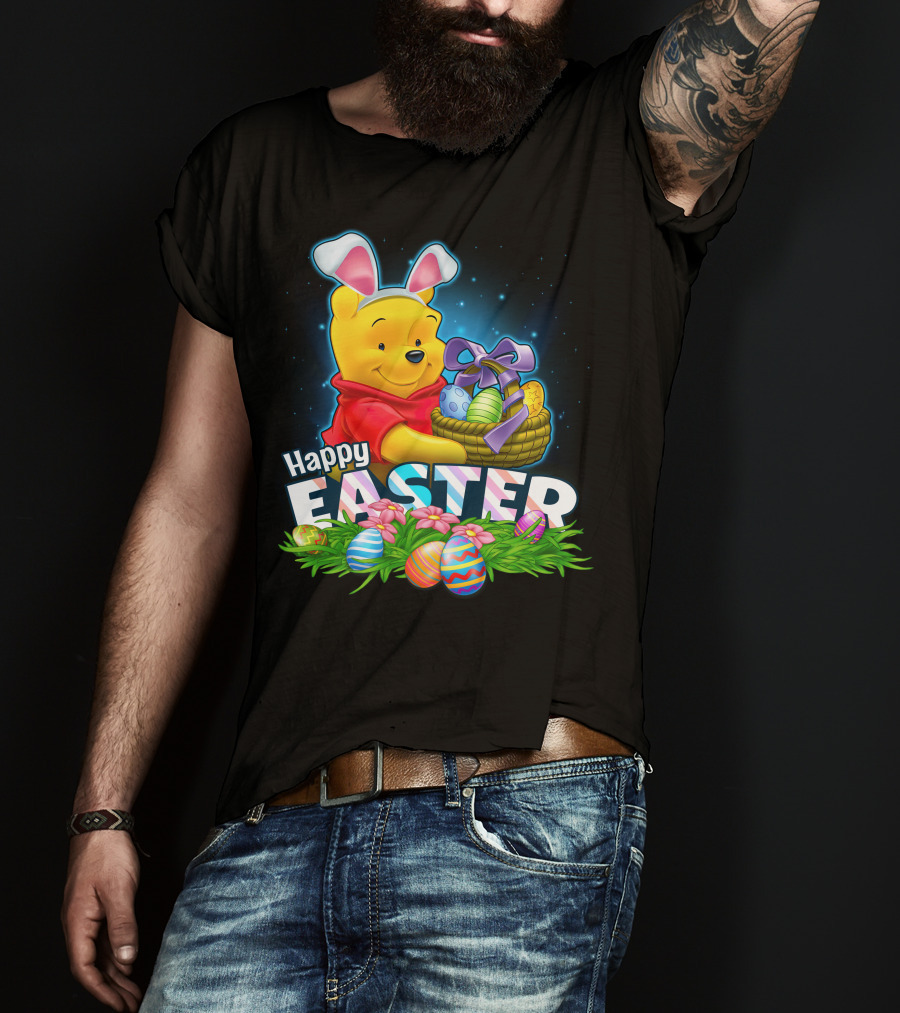 Winnie The Pooh Happy Easter Bunny Ears Basket Eggs T-Shirt