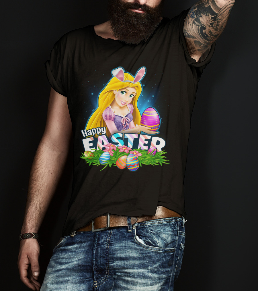 Happy Easter Rapunzel Bunny Ears With Colorful Eggs And Flowers T-Shirt