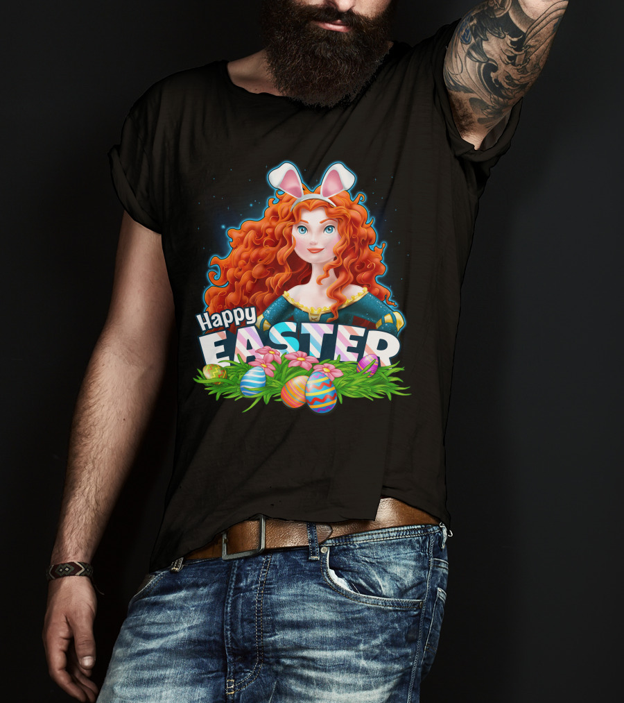 Merida Easter Celebration With Bunny Ears And Colorful Eggs T-Shirt