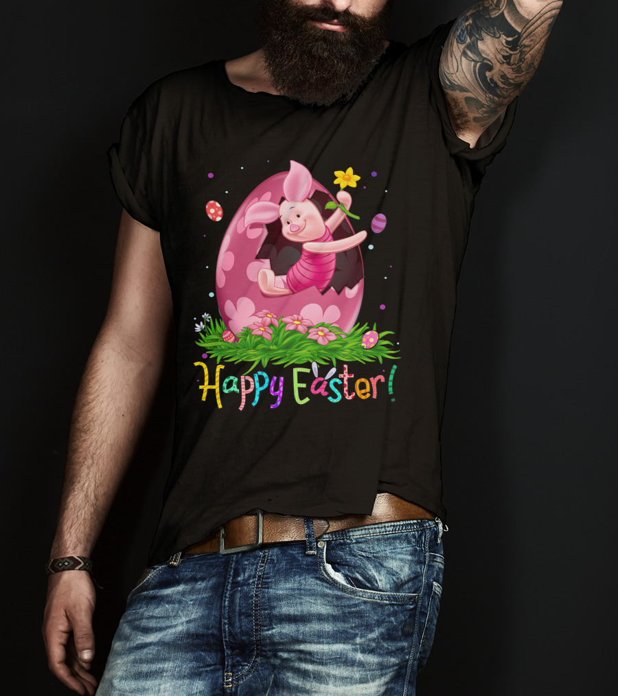 Happy Easter Piglet With Flower And Easter Egg T-Shirt