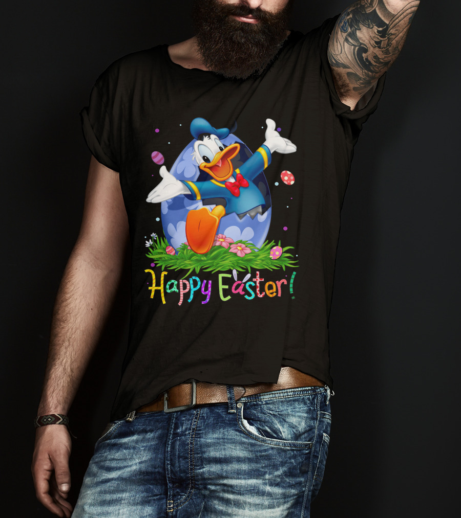 Happy Easter Donald Duck Celebration Egg And Flowers T-Shirt