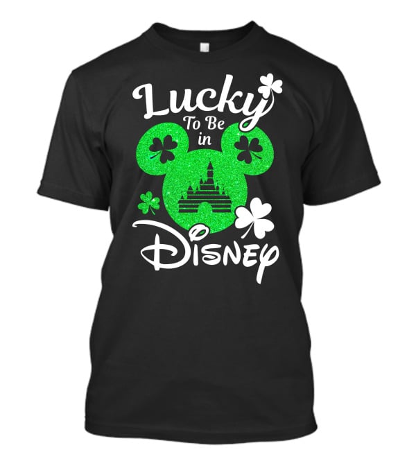 Lucky To Be In Disney Green Glitter Castle Shamrocks T-Shirt