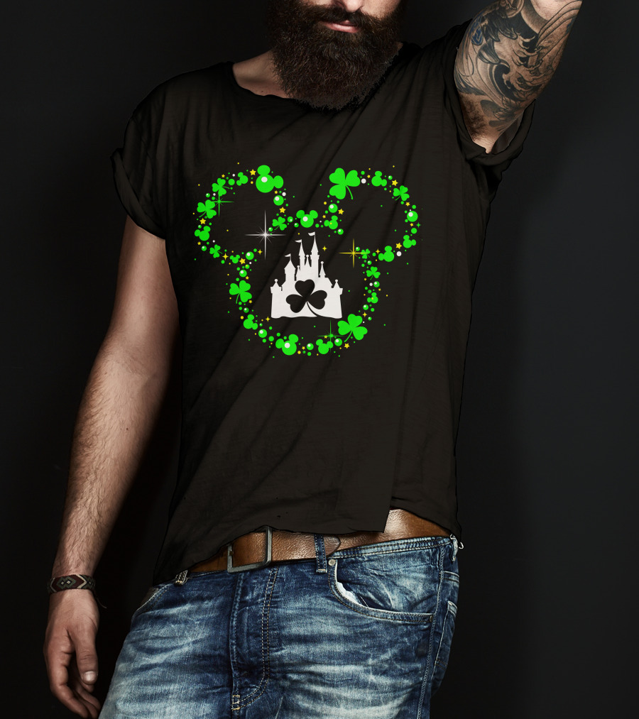 Mickey Patrick's Day St. Patrick's Castle Clover Magic Head T-Shirt