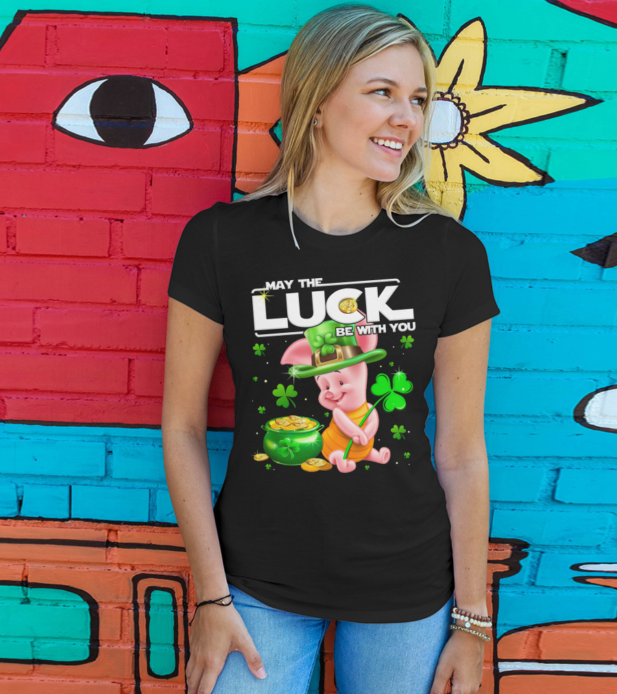 May The Luck Be With You Piglet Clover And Gold Coins T-Shirt