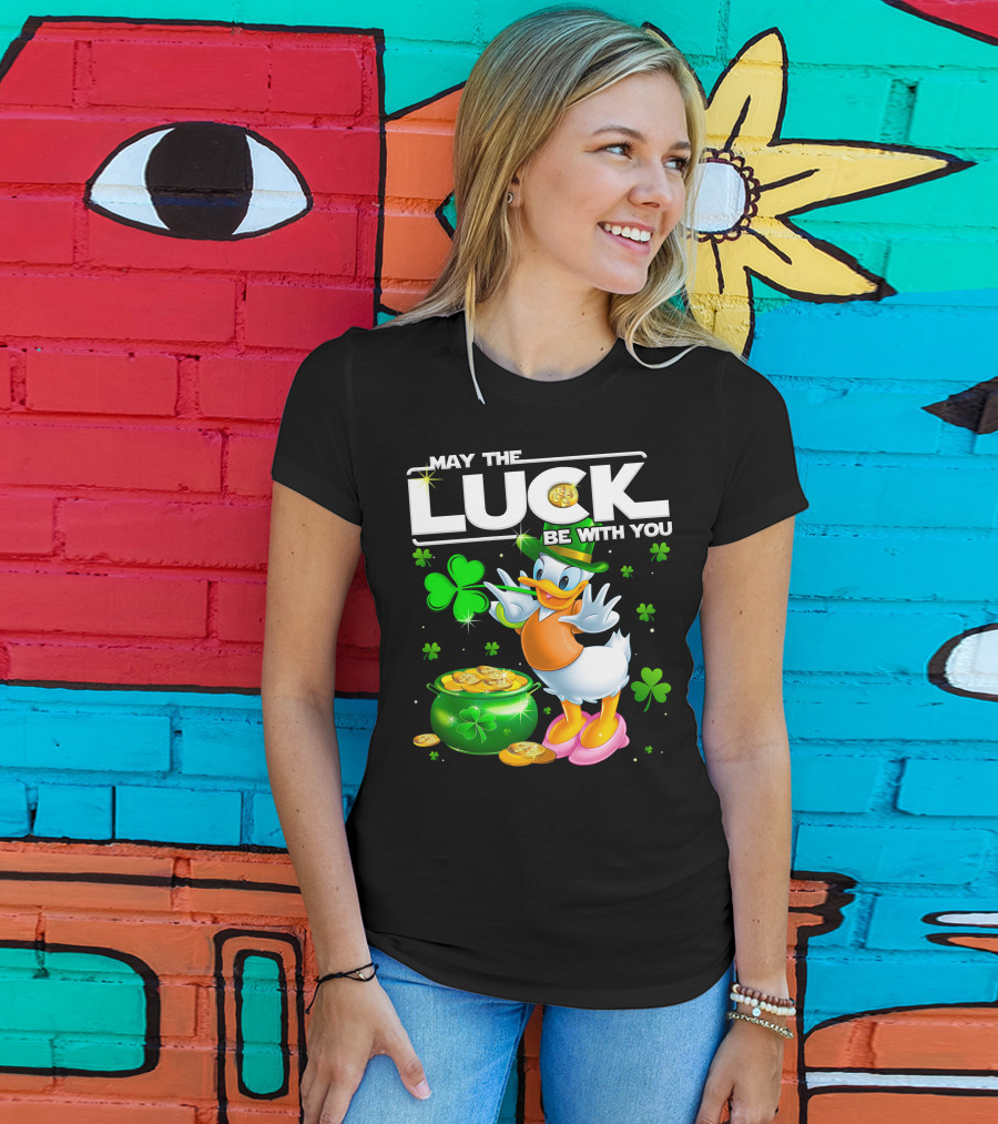 May The Luck Be With You Shamrock Coins Duck Pot Of Gold T-Shirt