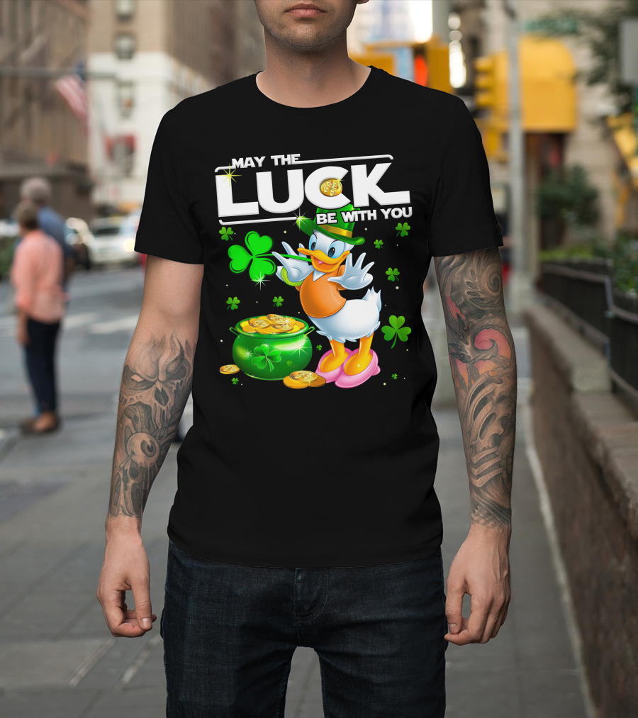 May The Luck Be With You Shamrock Coins Duck Pot Of Gold T-Shirt