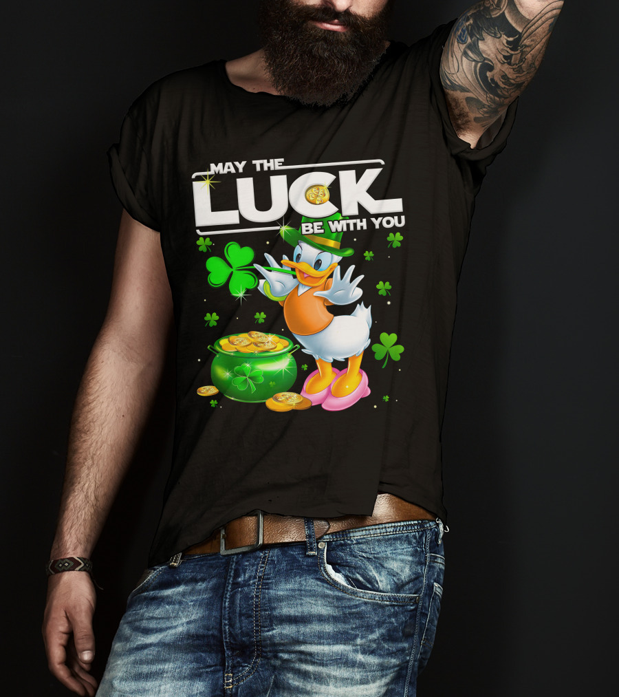 May The Luck Be With You Shamrock Coins Duck Pot Of Gold T-Shirt