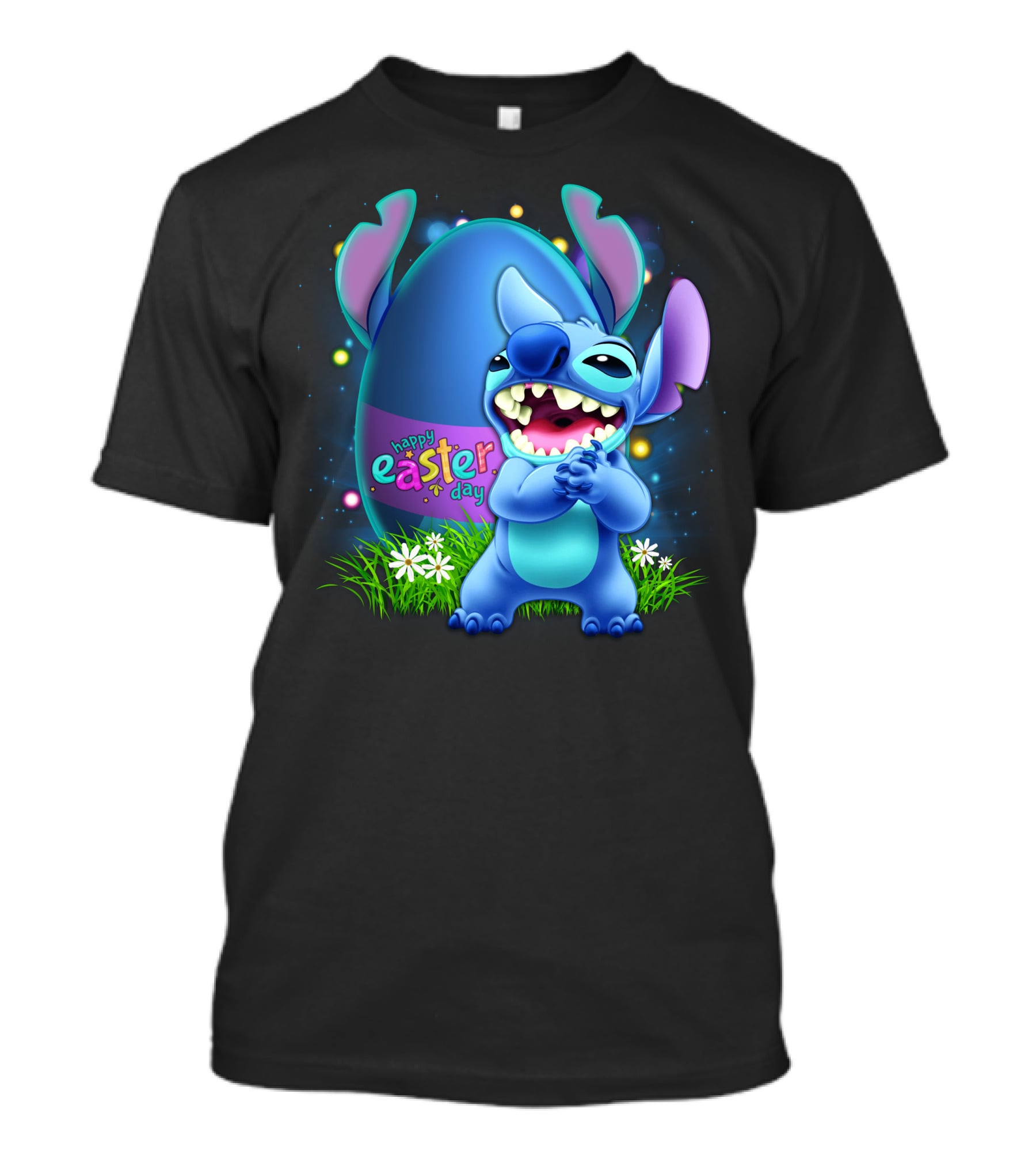Happy Easter Day Stitch With Easter Egg And Flowers T-Shirt