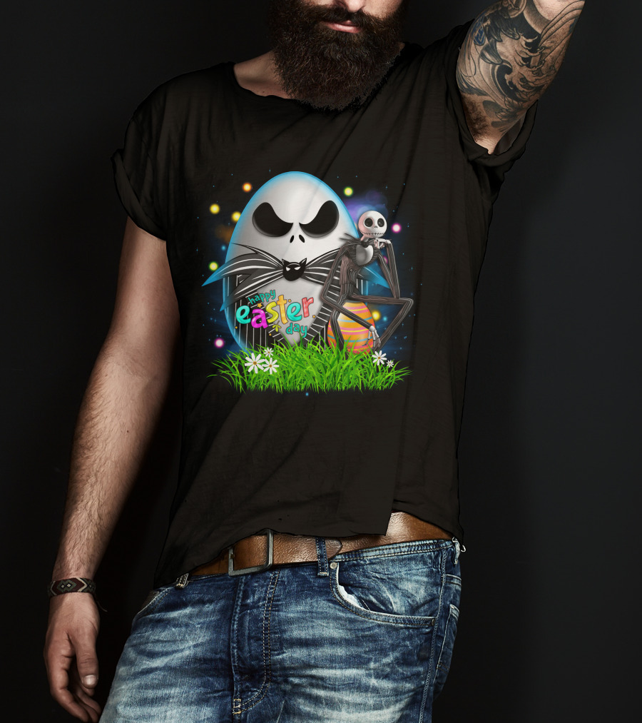 Happy Easter Day Jack Skellington Sitting By Egg T-Shirt