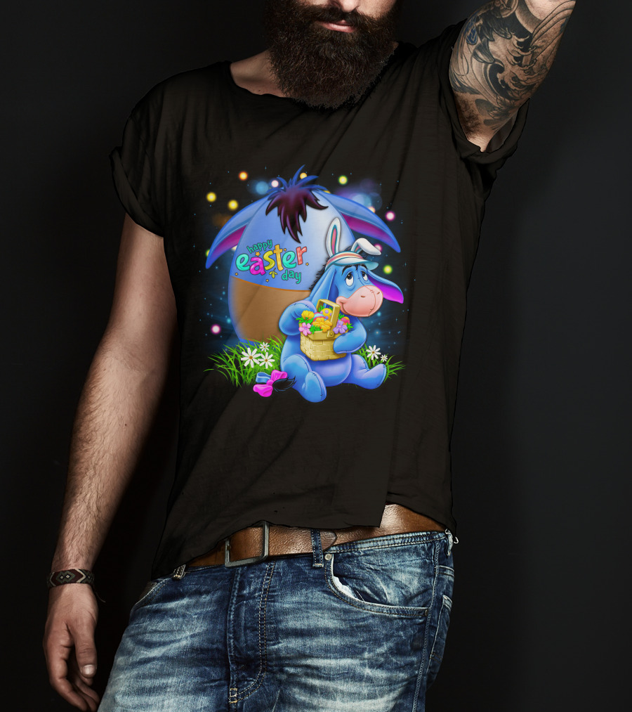 Happy Easter Day Eeyore With Basket And Colorful Egg T-Shirt