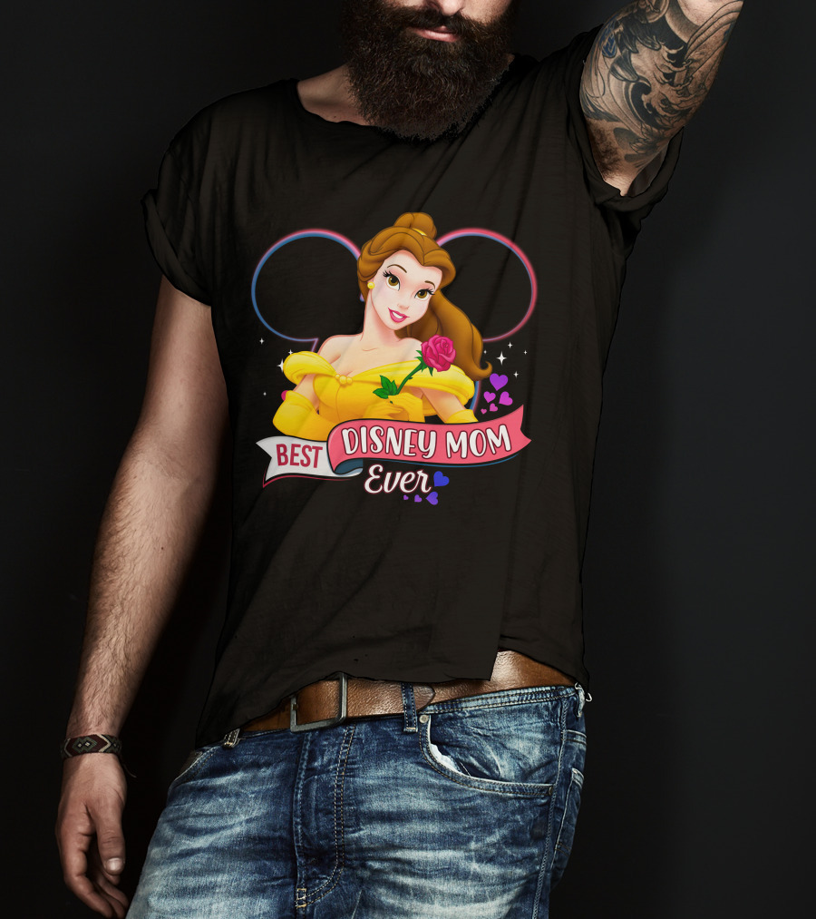 Best Disney Mom Ever Belle With Hearts And Rose T-Shirt
