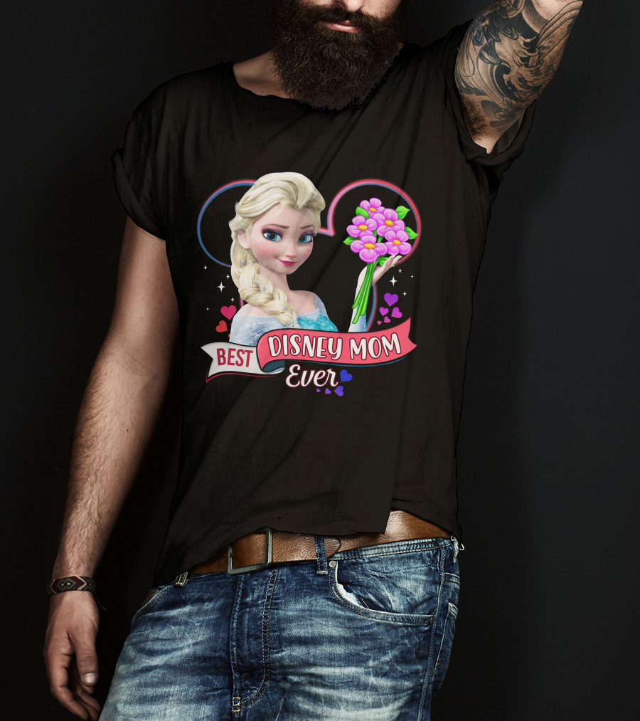 Best Disney Mom Ever Elsa Heart Flowers T-Shirt