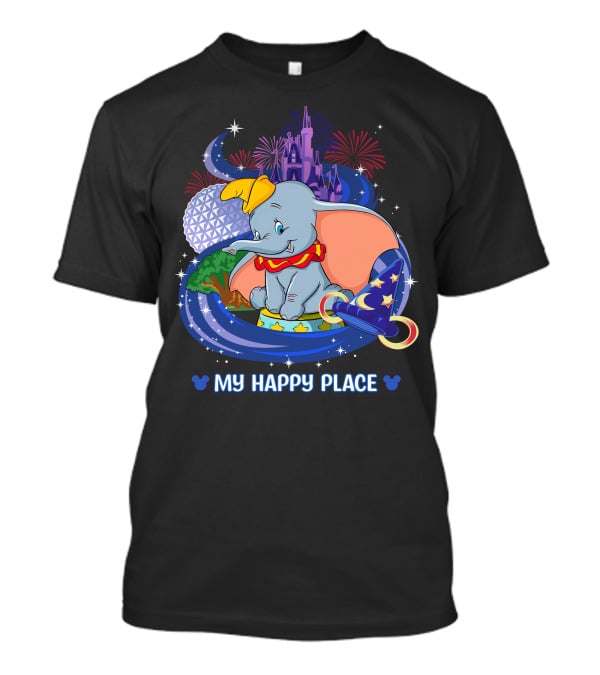 Dumbo My Happy Place Disney Parks Fireworks Space Mountain Mickey Ears T-Shirt