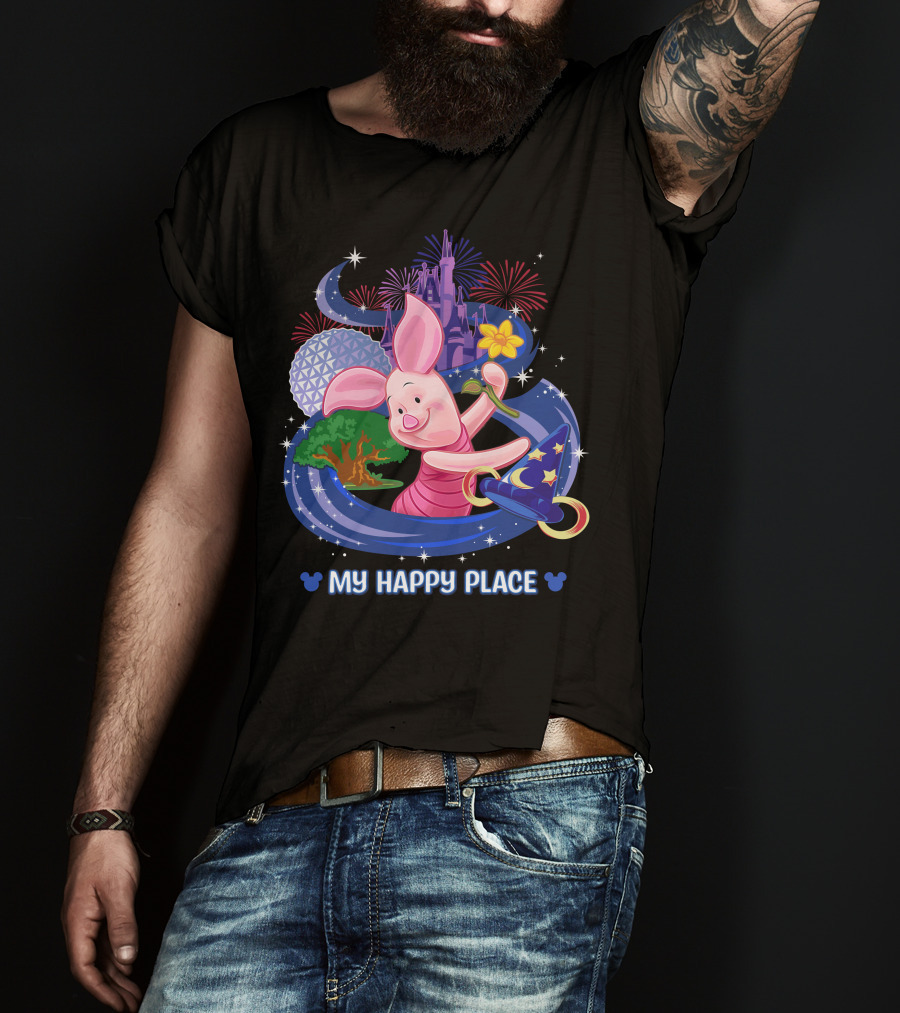 My Happy Place Piglet With Castle Fireworks And Magic Hat T-Shirt