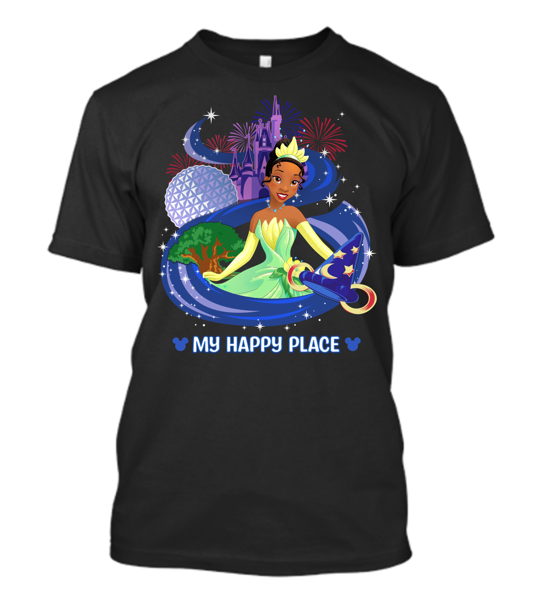 My Happy Place Tiana Princess Disney Magic Kingdom Epcot Fireworks T-Shirt