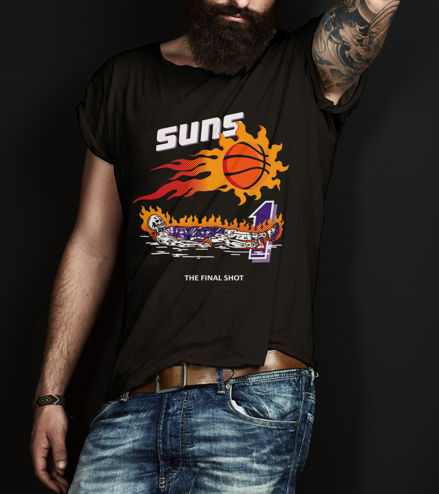Suns The Final Shot Flaming Basketball Skeleton T-Shirt