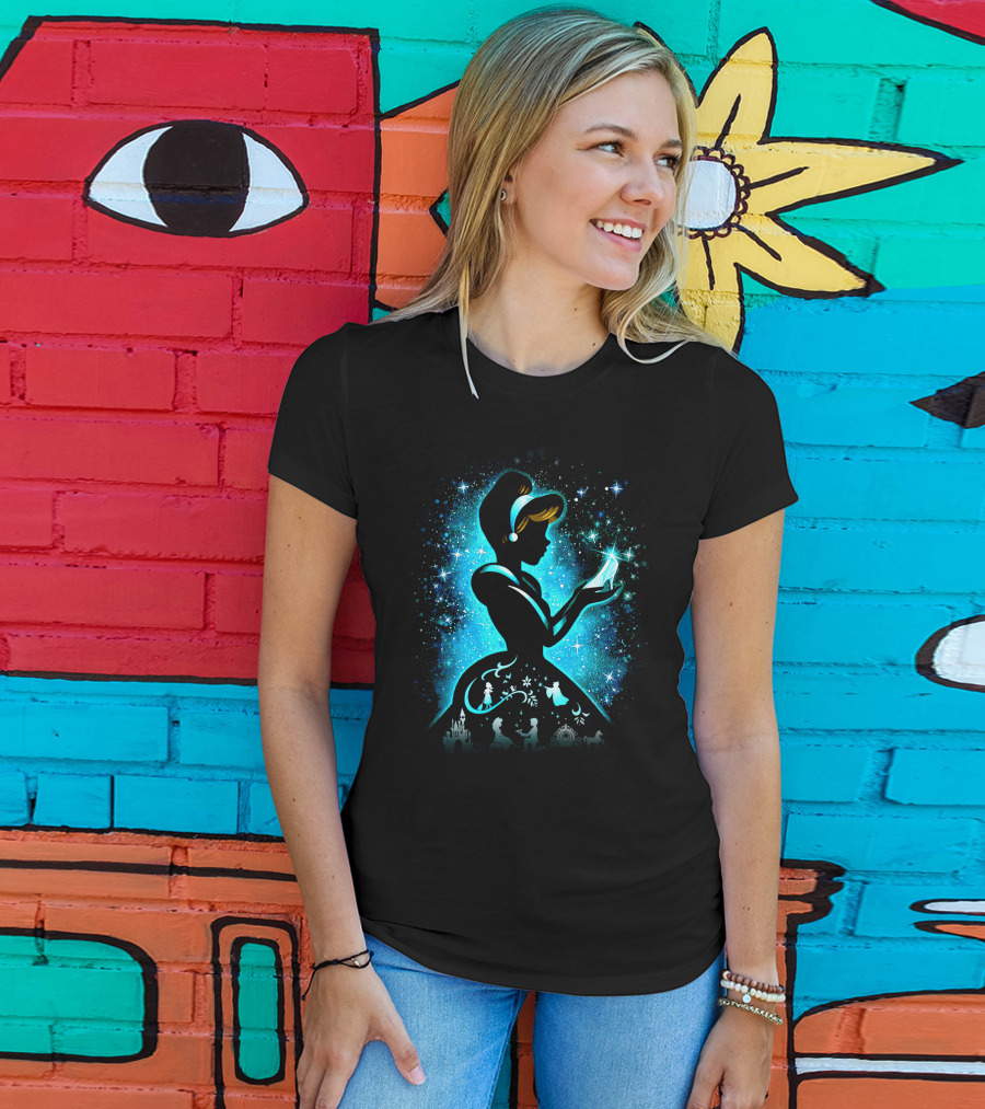 Cinderella Fairy Tale Silhouette With Glass Slipper And Magical Castle Elements T-Shirt