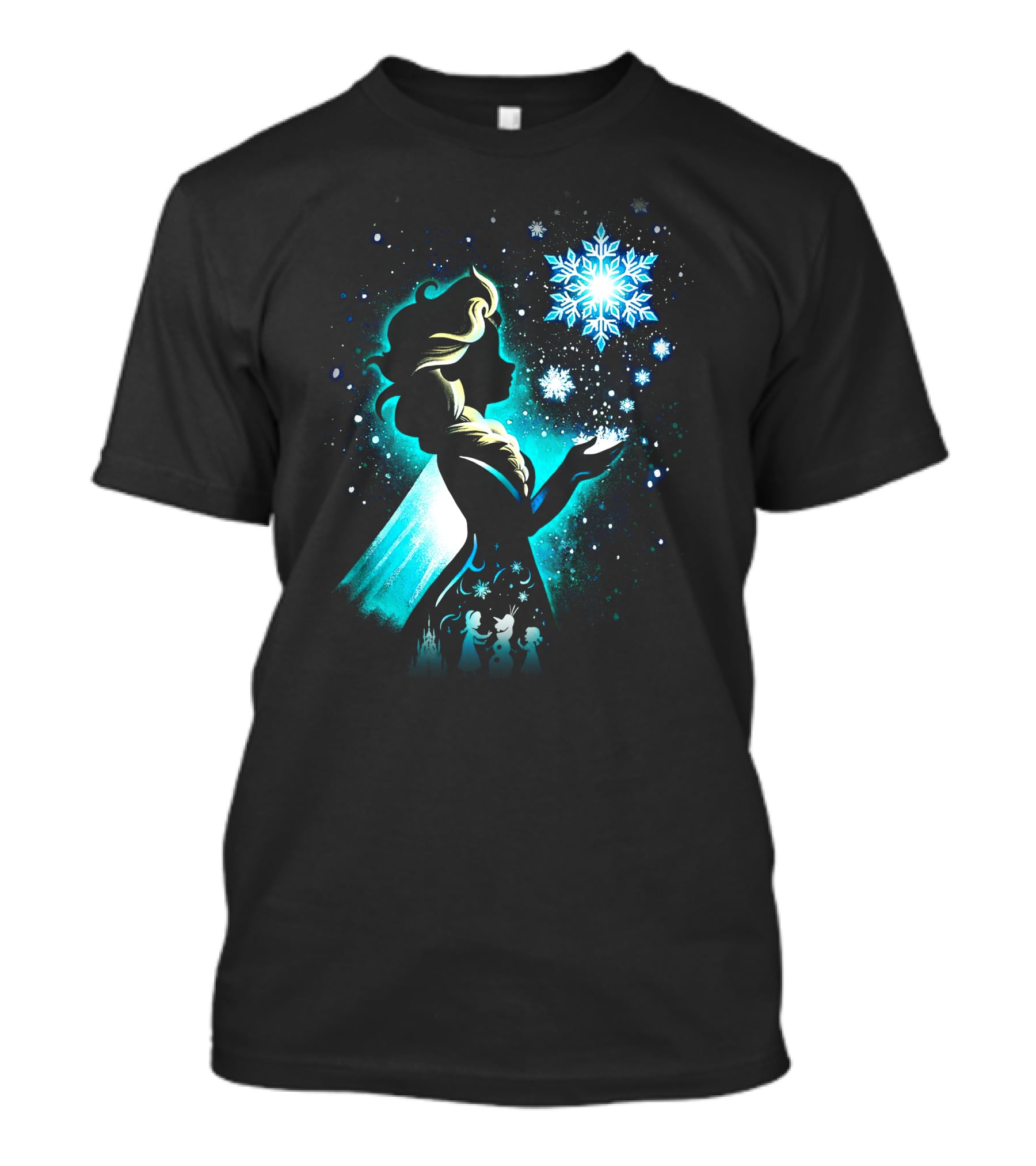 Elsa Silhouette With Snowflakes And Winter Scene T-Shirt