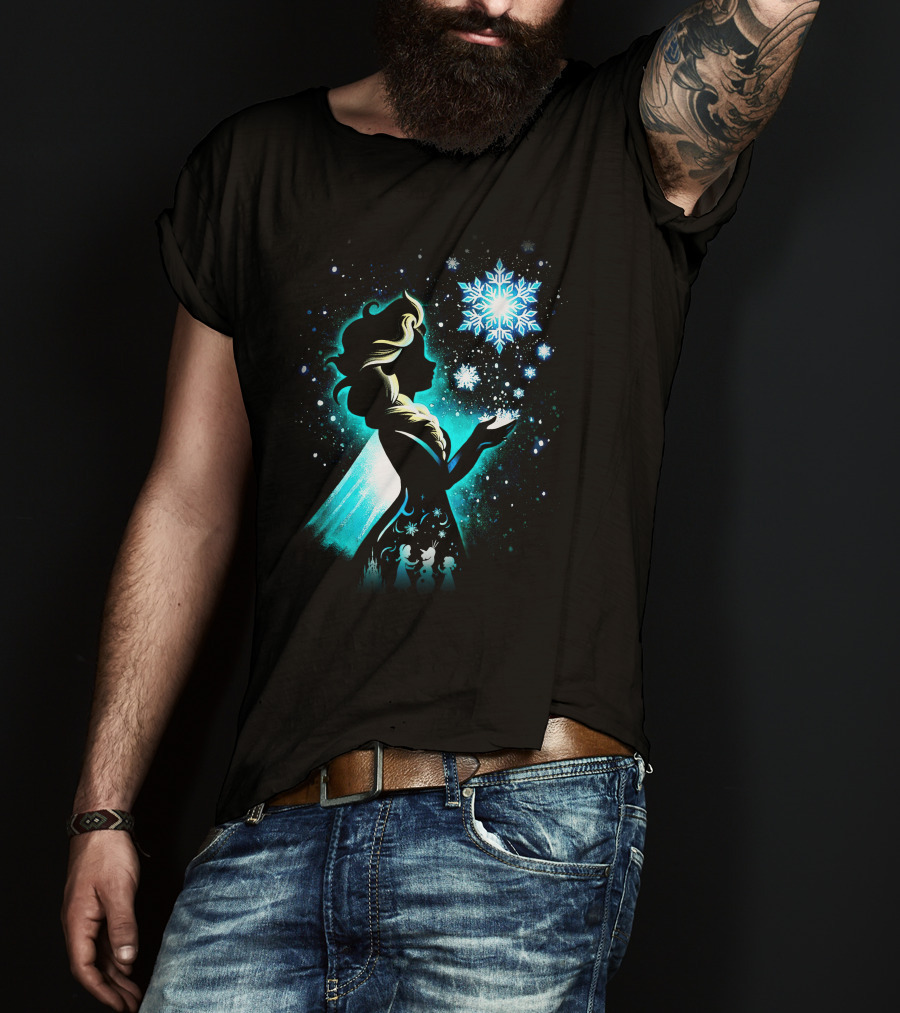 Elsa Silhouette With Snowflakes And Winter Scene T-Shirt
