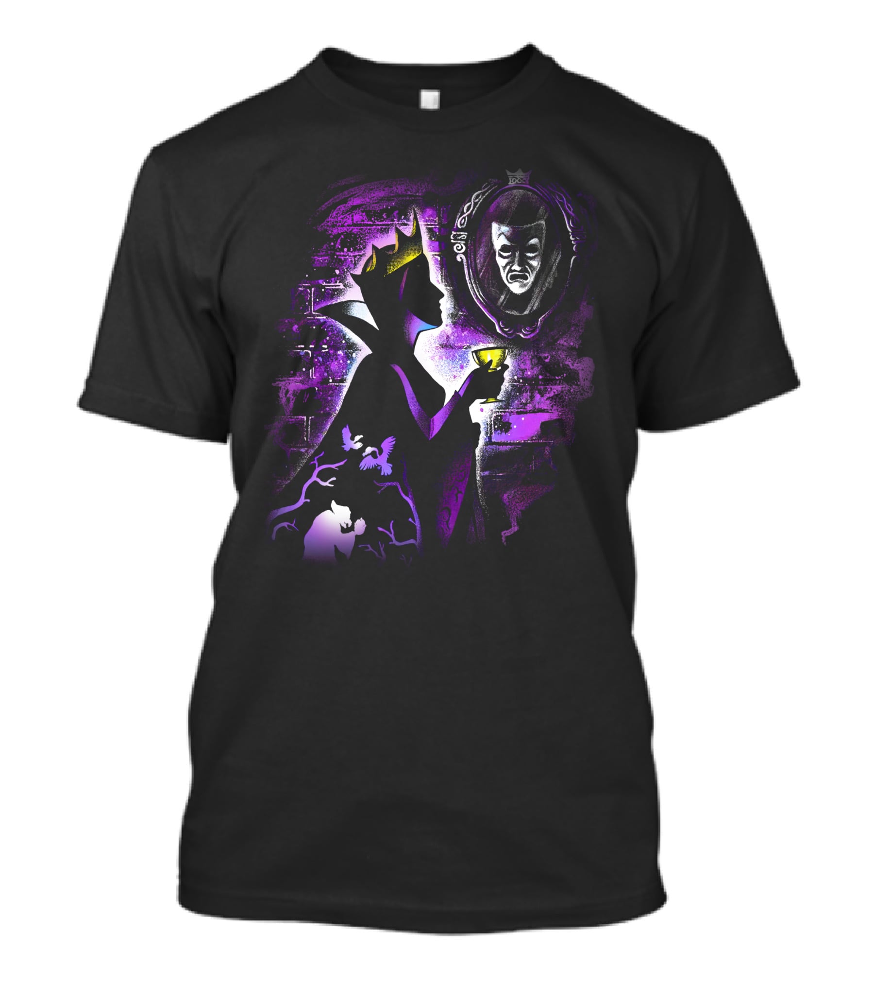 Maleficent Dark Queen Mirror Reflection With Crown And Goblet In Purple Shadows T-Shirt
