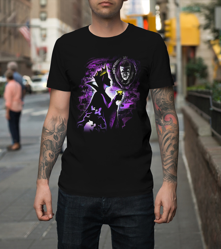 Maleficent Dark Queen Mirror Reflection With Crown And Goblet In Purple Shadows T-Shirt