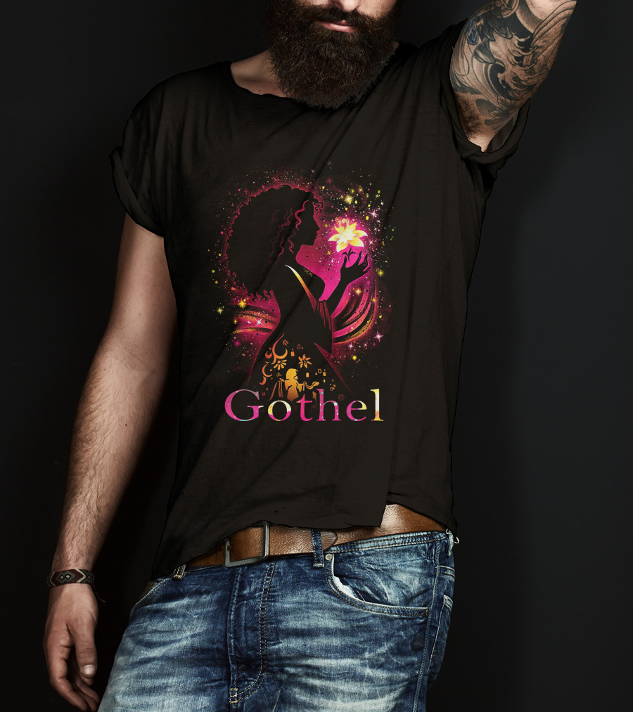 Gothel Silhouette With Glowing Flower And Cosmic Background T-Shirt