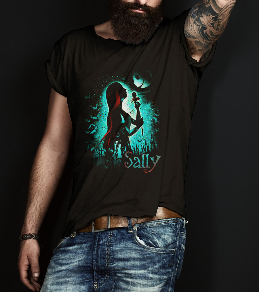 Sally Nightmare Before Christmas Silhouette With Rose And Jack Skellington T-Shirt