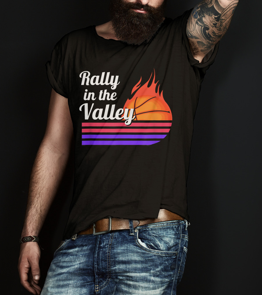 Rally In The Valley Phx Style 5 Basketball Flame Stripes T-Shirt