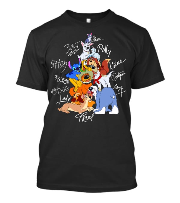 Disney Dogs Bolt Stitch Pluto Dug Lady Tramp Max Nana Dodger Rolly T-Shirt