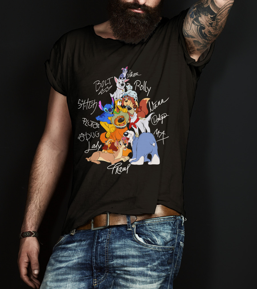 Disney Dogs Bolt Stitch Pluto Dug Lady Tramp Max Nana Dodger Rolly T-Shirt